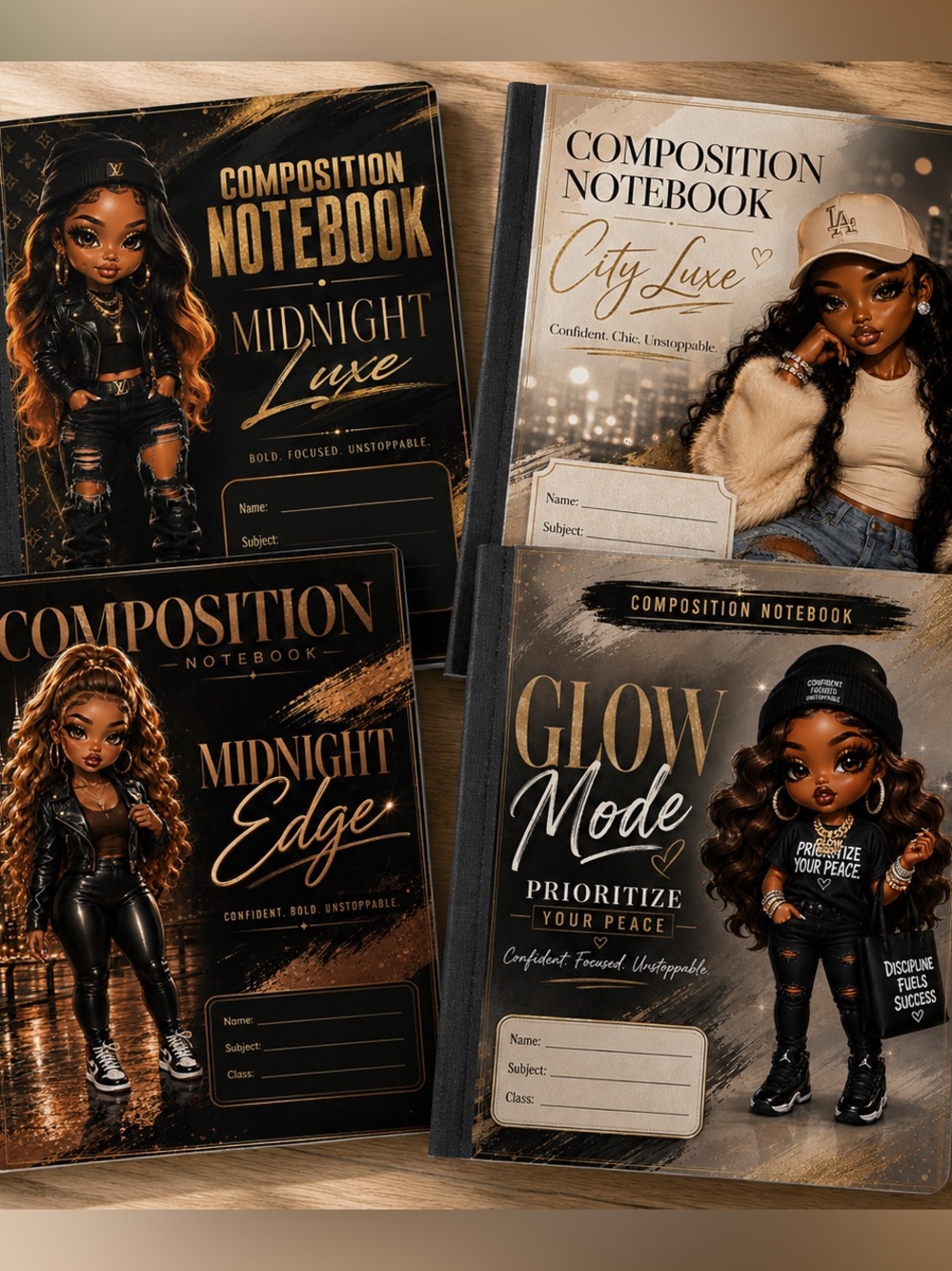 Luxury Fashion Composition Notebook Set of 4 Gift for Teens & Women